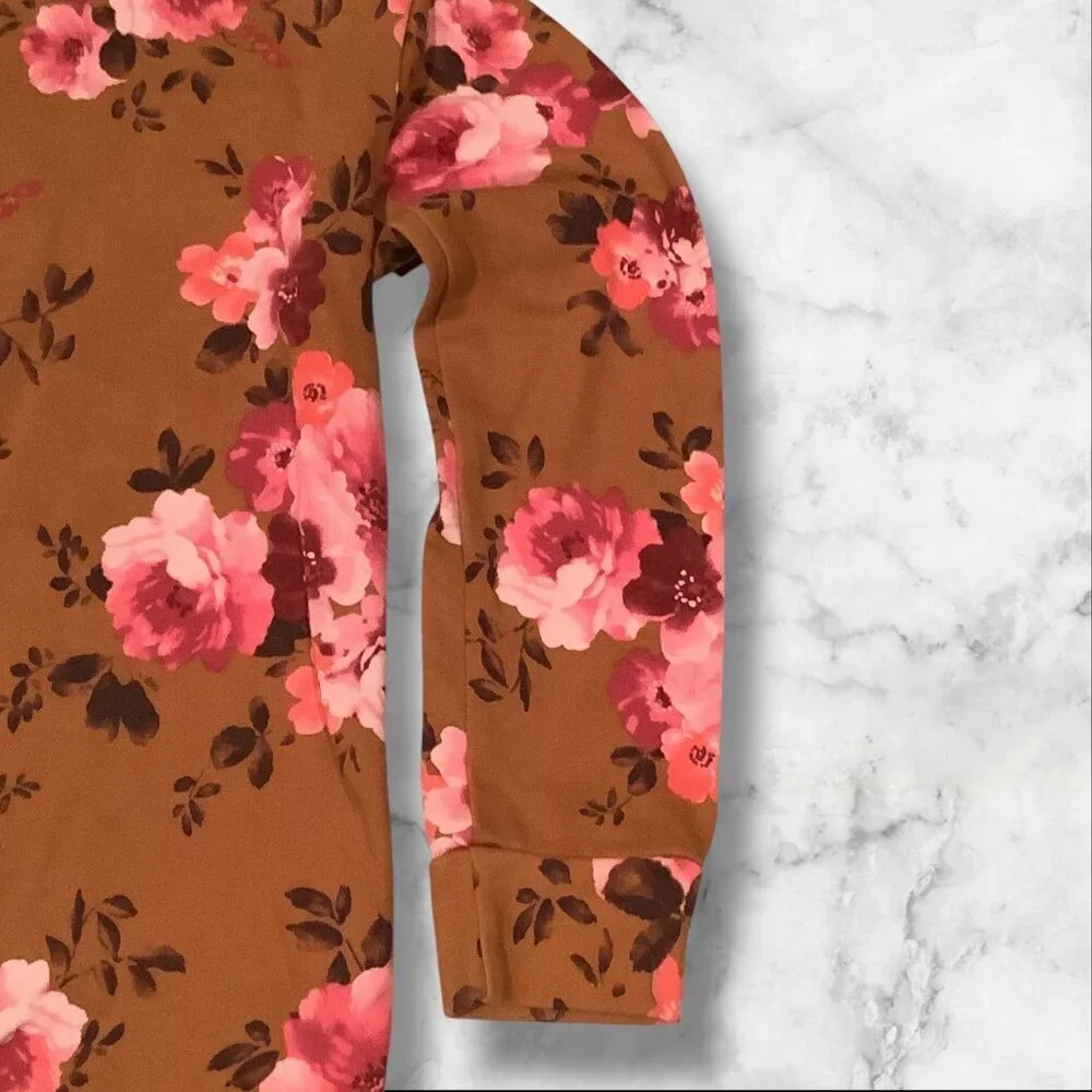 The Children's Place Girls Floral Print Fleece Tie Front Top Brown Long‎ Sleeves